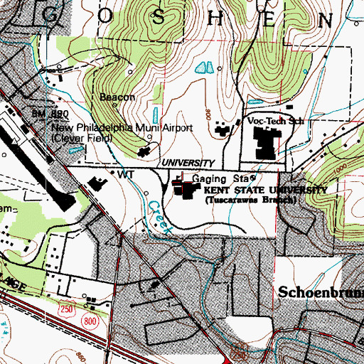 Topographic Map of Tuscarawas Branch Kent State University, OH