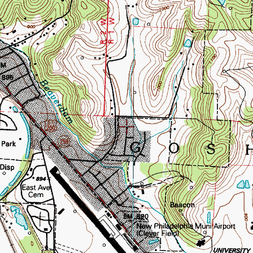 Topographic Map of Schoenbrunn Estates, OH