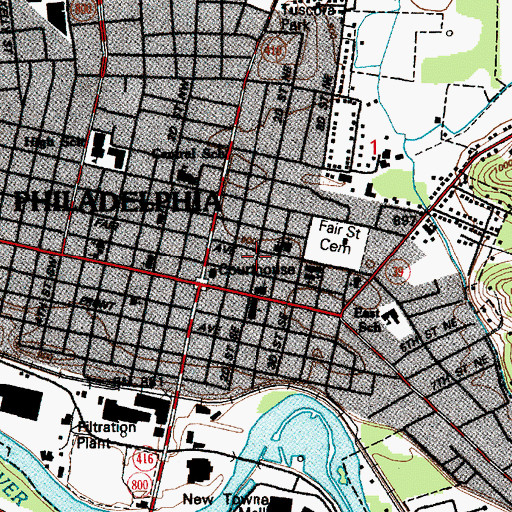 Topographic Map of First Baptist Church of New Philadelphia, OH