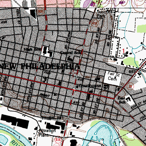 Topographic Map of Tuscarawas County Public Library, OH