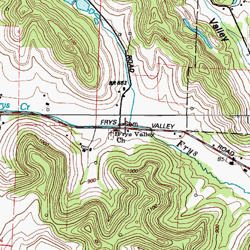 Topographic Map of Frys Valley School (historical), OH