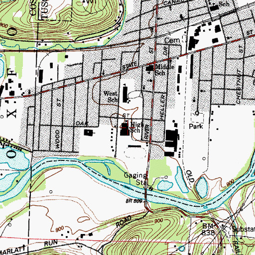 Topographic Map of Newcomerstown High School, OH