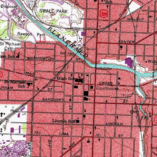 Topographic Map of Central Junior High School, OH