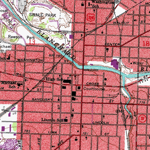 Topographic Map of Findlay-Hancock County Public Library, OH
