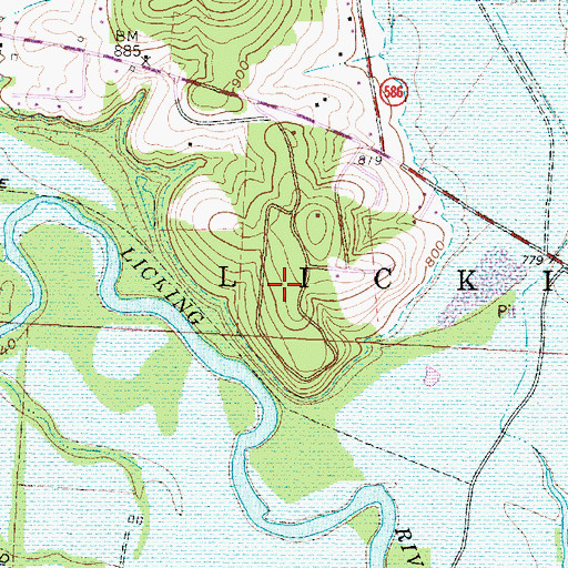 Topographic Map of Dillon State Park, OH