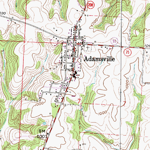Topographic Map of Adamsville Elementary School, OH