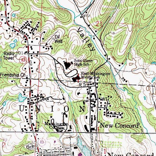 Topographic Map of East Muskingum Middle School, OH