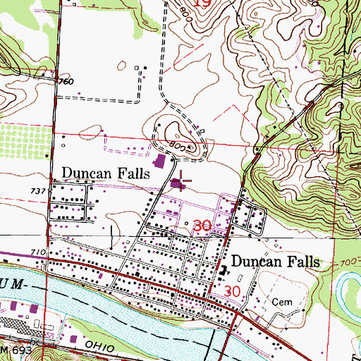 Topographic Map of Duncan Falls Primary School, OH