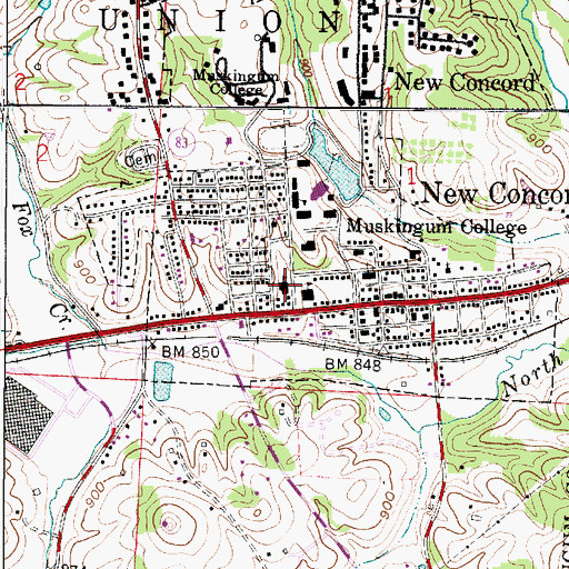 Topographic Map of New Concord Elementary School, OH