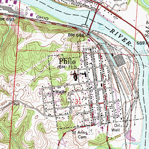 Topographic Map of Philo High School, OH