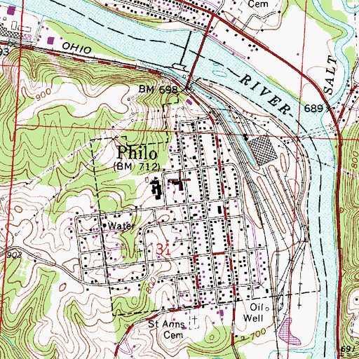 Topographic Map of Philo Intermediate School, OH