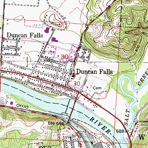 Topographic Map of Duncan Falls Junior High School, OH