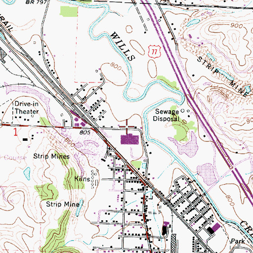 Topographic Map of Cambridge-Byesville Industrial Park, OH