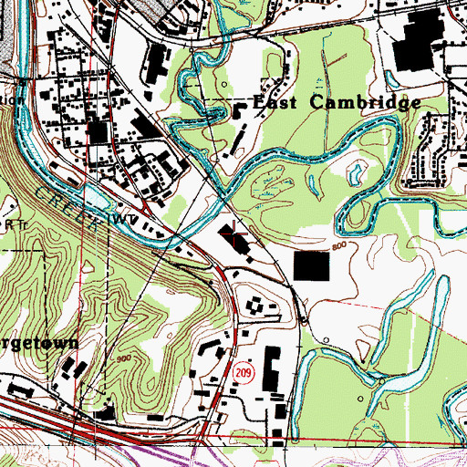 Topographic Map of Cambridge Square Plaza Shopping Center, OH