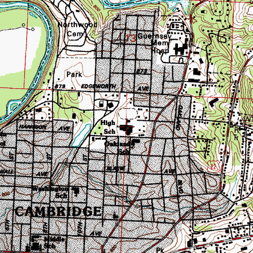 Topographic Map of Cambridge High School, OH