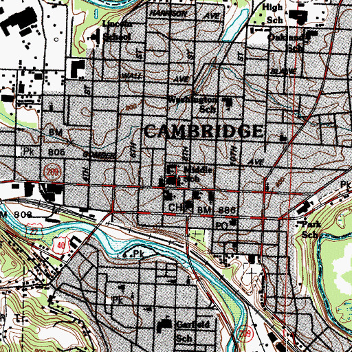 Topographic Map of Cambridge Junior High School, OH