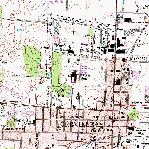 Topographic Map of Orrville High School, OH
