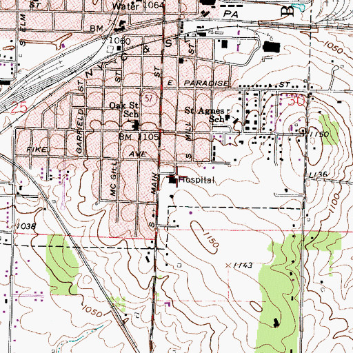 Topographic Map of Aultman Orrville Hospital, OH