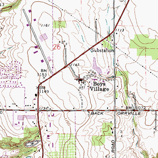 Topographic Map of Boys Village School, OH
