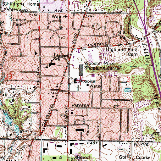 Topographic Map of Wooster Community Hospital, OH