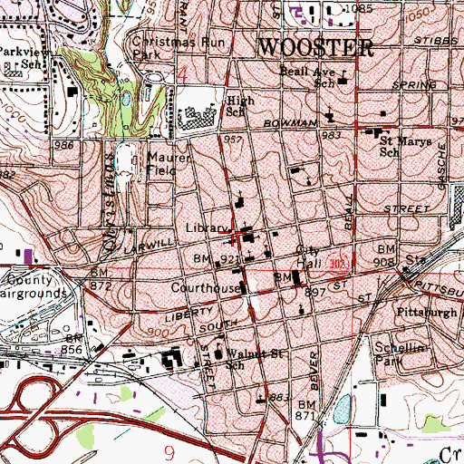 Topographic Map of Wayne County Public Library, OH