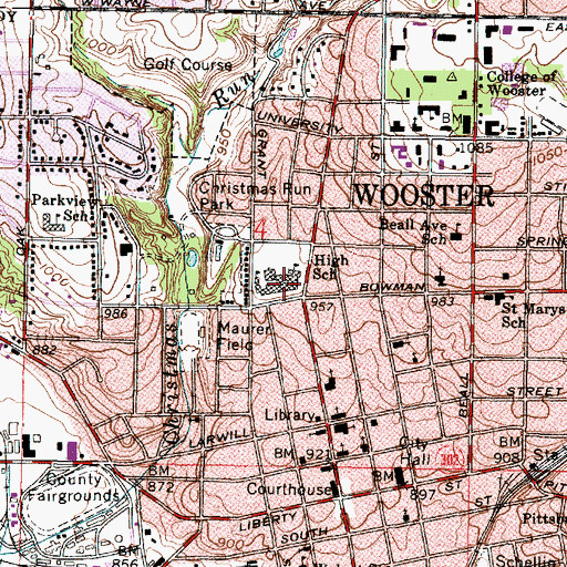 Topographic Map of Wooster High School, OH