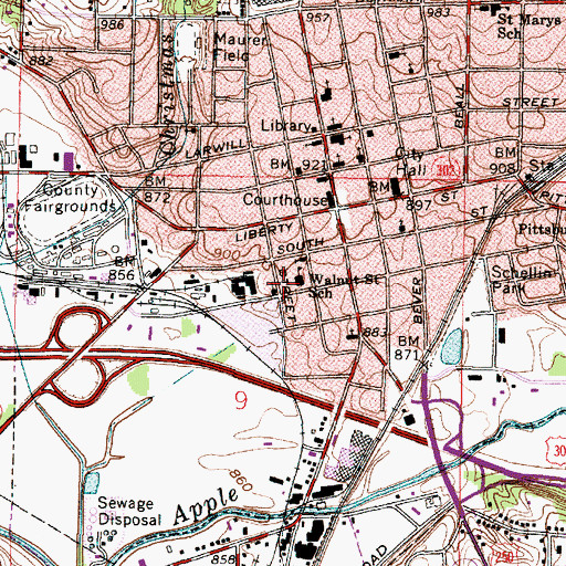 Topographic Map of Wayne Center for the Arts, OH