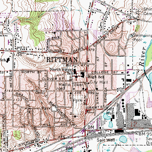 Topographic Map of Rittman High School, OH