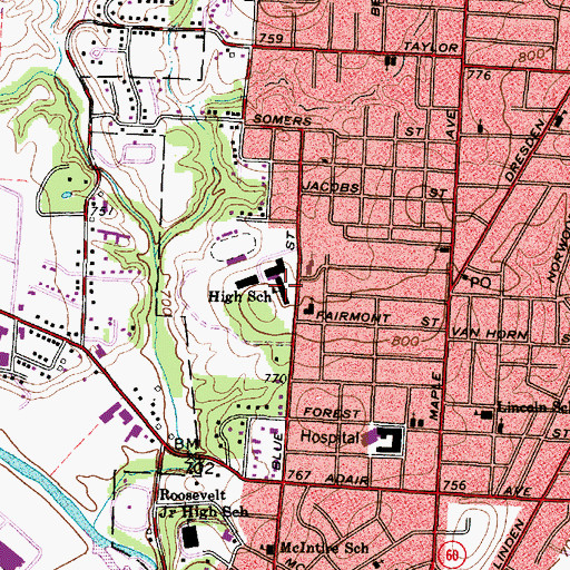 Topographic Map of Zanesville High School, OH