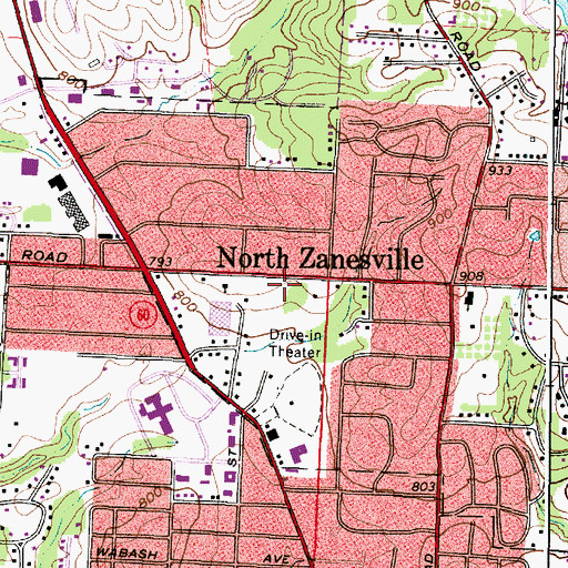 Topographic Map of Zanesville Art Center, OH