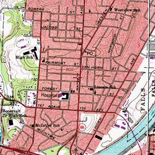Topographic Map of Buchanan Square Shopping Center, OH