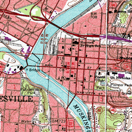 Topographic Map of Muskingum County Courthouse, OH
