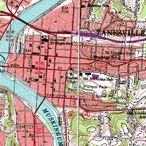 Topographic Map of Pioneer Elementary School, OH