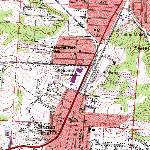 Topographic Map of Zane Plaza Shopping Center, OH