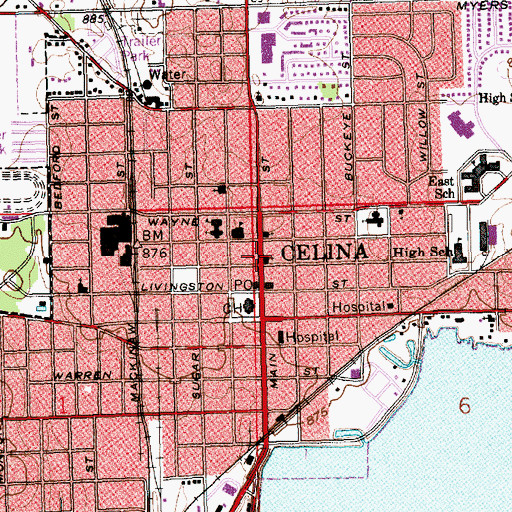 Topographic Map of Dwyer-Mercer County Library, OH