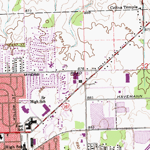 Topographic Map of Harts Shopping Center, OH