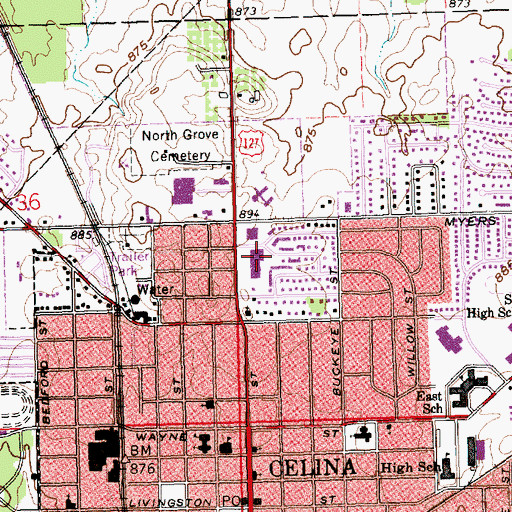 Topographic Map of Plaza Shopping Center, OH