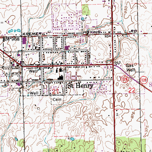 Topographic Map of Saint Henry Middle School, OH