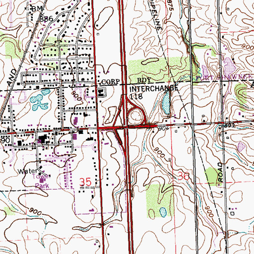 Topographic Map of Interchange 118, OH