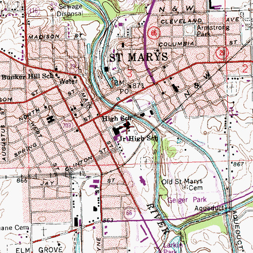 Topographic Map of Memorial High School, OH