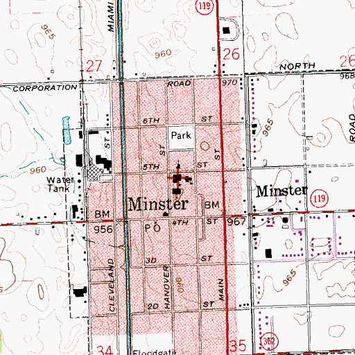 Topographic Map of Minster Elementary School, OH