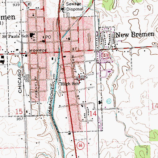 Topographic Map of New Bremen Elementary School, OH