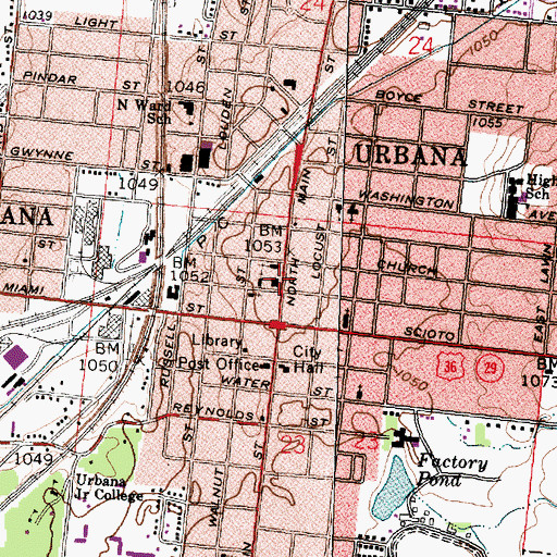 Topographic Map of Champaign County Courthouse, OH