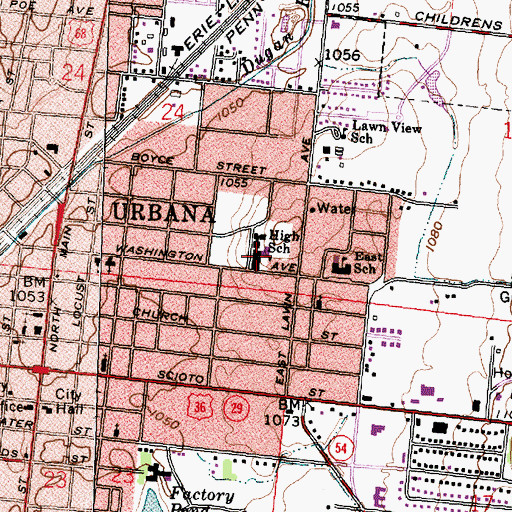 Topographic Map of Urbana High School, OH