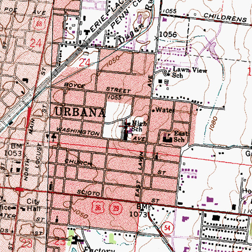 Topographic Map of Urbana Junior High School, OH