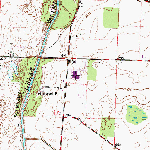 Topographic Map of Indina Lake High School, OH