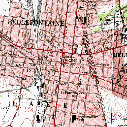 Topographic Map of Logan County Courthouse, OH