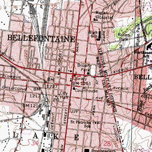 Topographic Map of Logan County District Library, OH