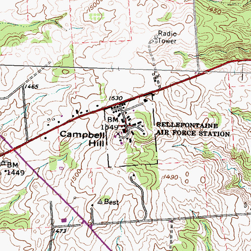 Topographic Map of Ohio Hi-Point Joint Vocational School, OH