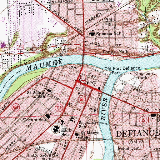 Topographic Map of Defiance County Courthouse, OH